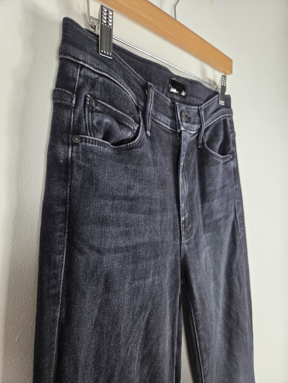 Mother The Weekender Deep End High Waist Cropped Flare Jeans Washed Black - Picture 6 of 16